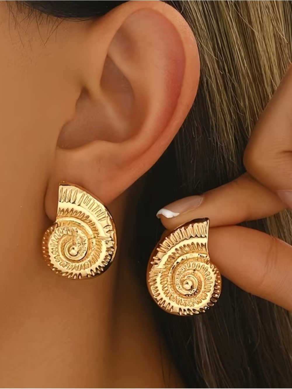 Gold Spiral Shell Earrings